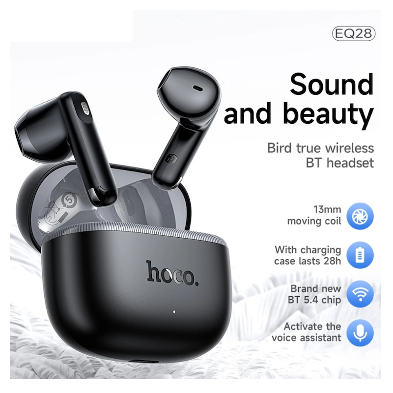 Picture of HOCO | EQ28 Bird | Bluetooth 5.4 TWS Wireless Earbuds | 7h Playtime | 320mAh Charging Case, 40mAh Earbuds | Hall Switch Auto-Pair, Touch Control, Mic | For Android & iPhone
