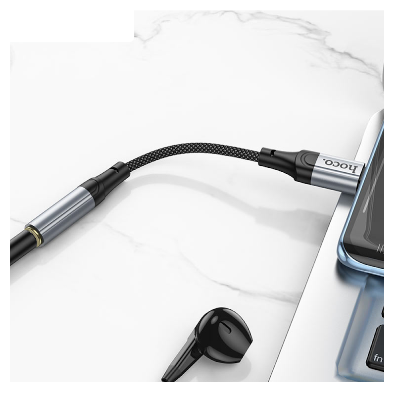Picture of HOCO | LS36 “Fresh” Type-C to 3.5mm Audio Converter | USB-C to 3.5mm DAC Adapter | Mic & Wire Control | Metal + Nylon Braid, 12cm | For USB-C Phones, Tablets & Laptops