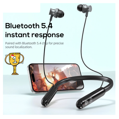 Picture of AWEI | G81BL Neckband Bluetooth Headset | Bluetooth 5.4 (JL7006F4) | 80h Playtime, 500mAh Battery | 10mm Drivers, AAC/SBC | Dual-Device Connection, TF Card & Digital Display | USB-C | For Android & iPhone.