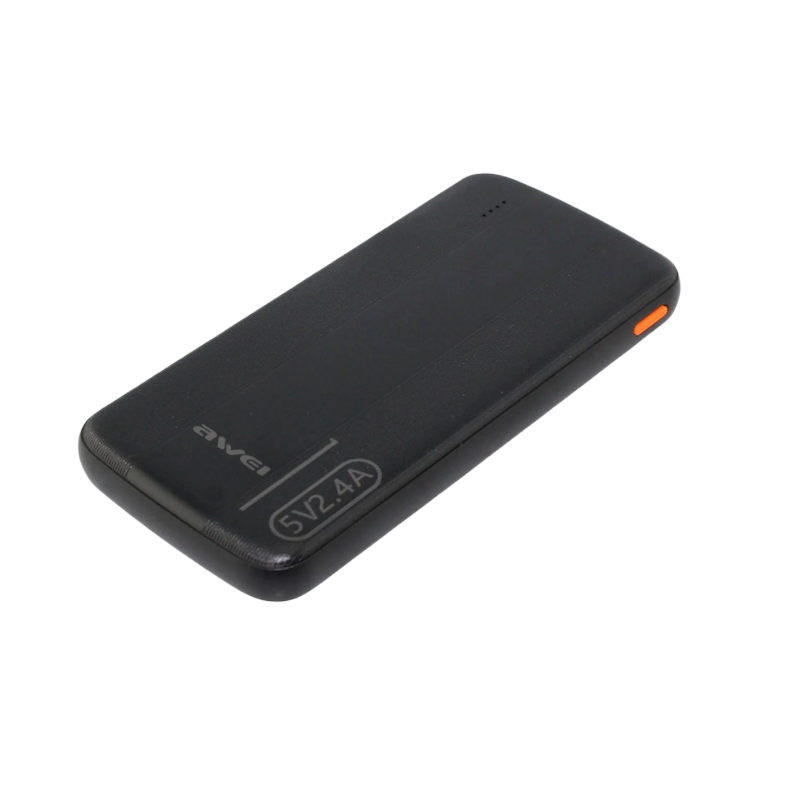 Picture of AWEI | P20K 10000mAh Slim Power Bank | Dual USB 5V/2.4A Output (Shared) | Type-C & Micro-USB Input 5V/2A | 4-LED Battery Indicator | 144×68×15mm, 216g | Portable Charger for Android & iPhone.