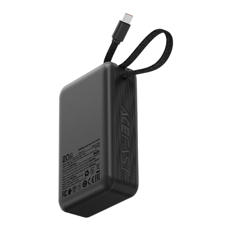 Picture of ACEFAST | M21 PD65W 20000mAh Power Bank with Built-in USB-C Cable | 65W USB-C PD + 22.5W USB-A | PPS/PD3.0/QC4+ | LED Digital Display, Pass-Through, Multi-Protection | 108×68×32.5mm, 345g | For Android, iPhone & Laptops.