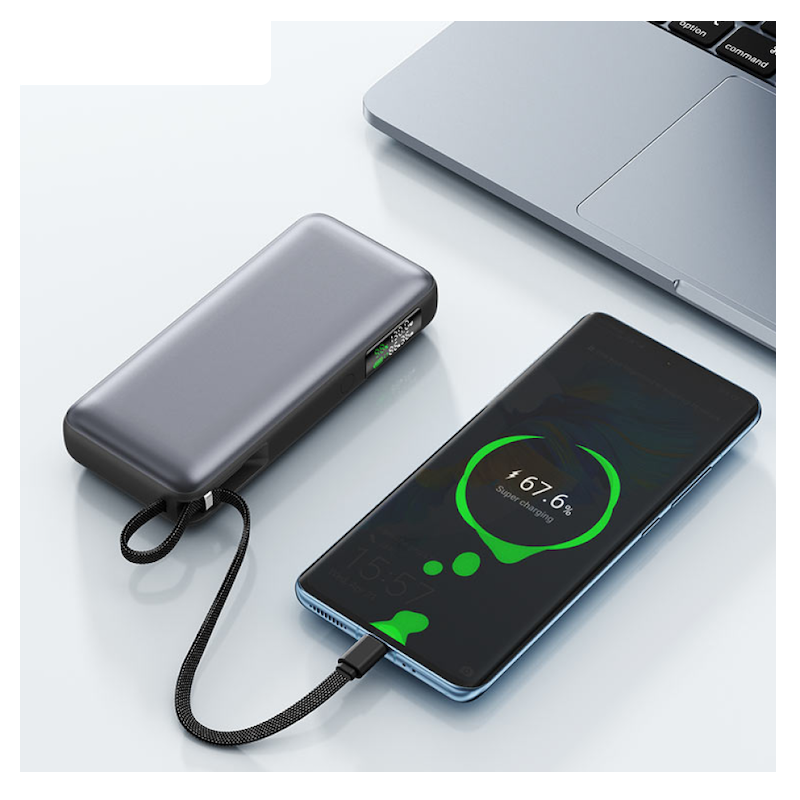 Picture of ACEFAST | M22 PD130W 20000mAh Power Bank with Built-in USB-C Cable | Dual USB-C 65W+65W (130W total) | 100W USB-C Single, 22.5W USB-A | PPS/PD3.0/QC4+ | LED Digital Display, Pass-Through, Multi-Protection | For Phones, Tablets & Laptops