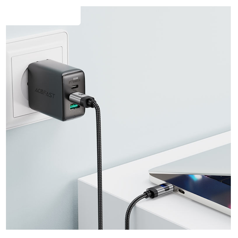 Picture of ACEFAST | C15-03 60W USB-C to USB-C Cable with LED Power Display | 1.2m Nylon-Braided, Zinc-Alloy Ends | 3A Fast Charging, USB 2.0 480Mb/s Data | For Android, iPad, MacBook & Type-C Devices.