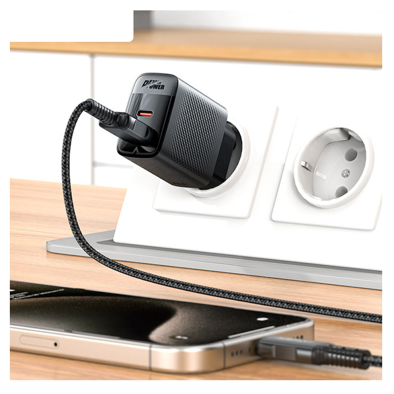 Picture of ACEFAST | A98 | 30W GaN Fast Wall Charger | Dual Port USB-C (PD/PPS 30W) + USB-A (18W) | 100–240V EU Plug | Multi-Protocol Fast Charging | Compact Flame-Retardant PC | Fast Charger for Android, iPhone 15 & iPad