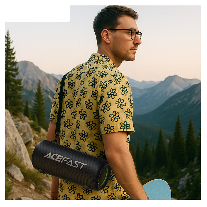 Picture of ACEFAST | K2 Air | 40W Peak Portable Bluetooth 5.3 Speaker | 2×2.75″ Drivers | 4400mAh ≈10H | IPX5 | TWS Stereo Pairing | DSP | RGB Lights | USB-A MP3 (32GB) | USB-C Charging | Shoulder Strap