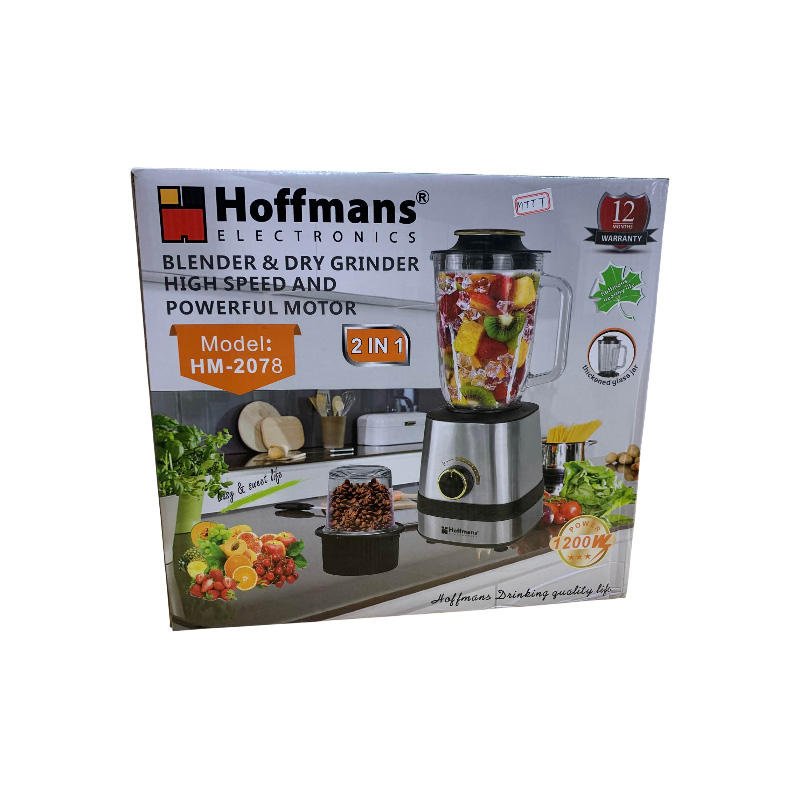 Picture of Hoffmans®  ELECTRONICS  BLENDER & DRY GRINDER  HIGH SPEED AND POWERFUL MOTOR  Model: HM-2078  2 IN 1   27x18x15  11  POWER  1200W  Hoffmans Drinking quality life