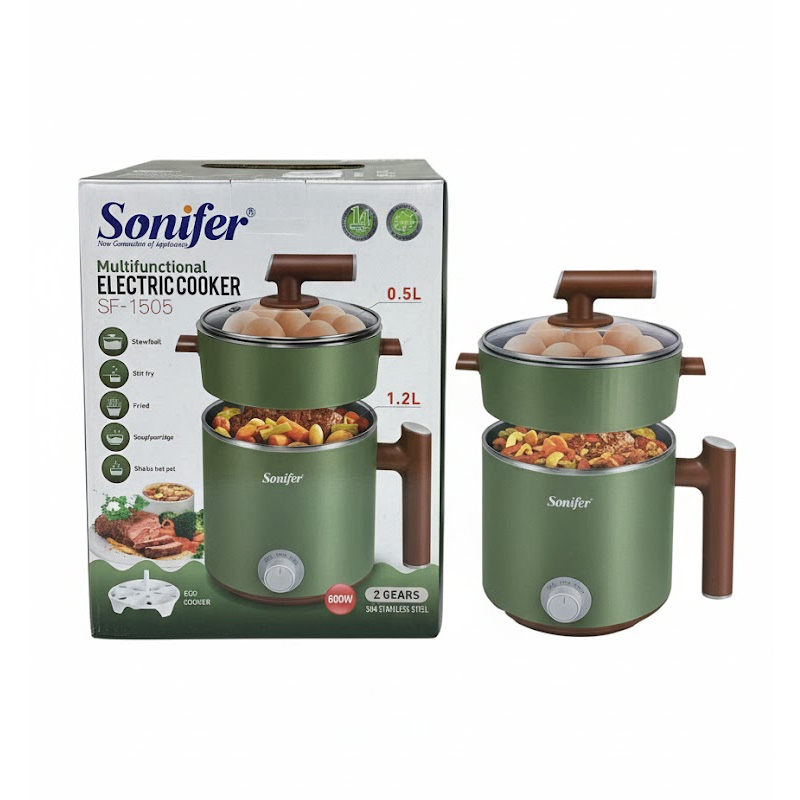 Picture of Sonifer  New Generation of Appliances  Multifunctional ELECTRIC COOKER  SF-1505  0.5L  Stew/boil  Stir fry  Fried  Soup/porridge  Shabu hot pot  1.2L  Sonifer  EGG COOKER  600W  2 GEARS  304 STAINLESS STEEL