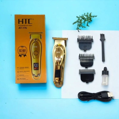 Picture of Product details of HTC AT-176 adjustable LCD professional hair clipper for men and women hair razor electric beard hair cutting trimmer.