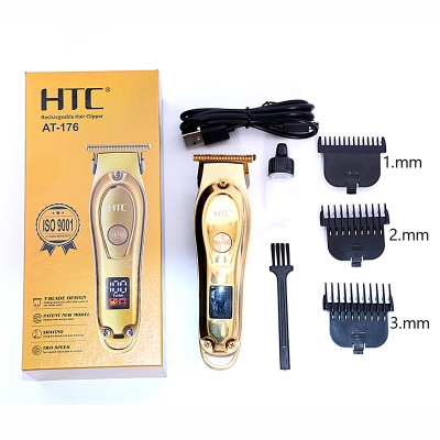 Picture of Product details of HTC AT-176 adjustable LCD professional hair clipper for men and women hair razor electric beard hair cutting trimmer.