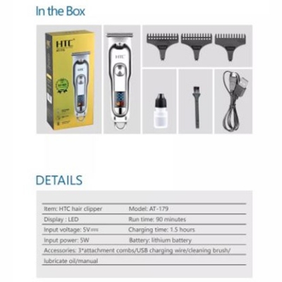 Picture of HTC AT-176/179 Professional Men's Hair Trimmer and Beard Trimmer for Hair Removal, Face, Head and Body Hair, LED Display, Hair Trimmer with Ultra Sharp Blades, Gift Man
