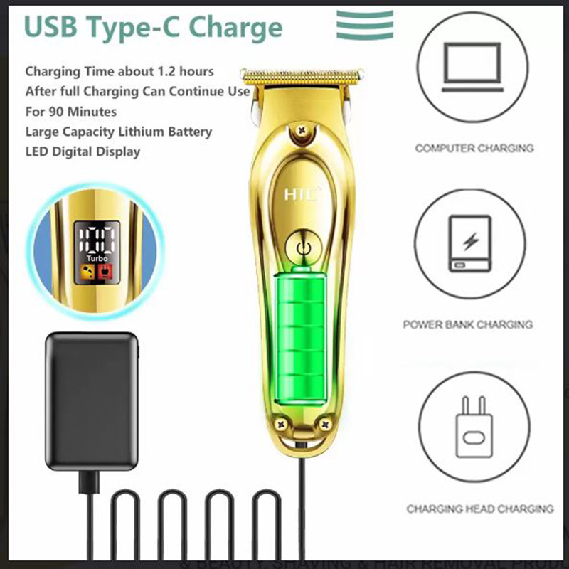 Picture of HTC AT-176/179 Professional Men's Hair Trimmer and Beard Trimmer for Hair Removal, Face, Head and Body Hair, LED Display, Hair Trimmer with Ultra Sharp Blades, Gift Man