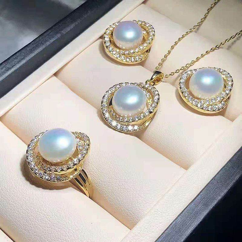 Picture of Downstream live broadcast popular flower blooming wealth pearl set pendant earrings ring women Korean style clavicle chain temperament versatile