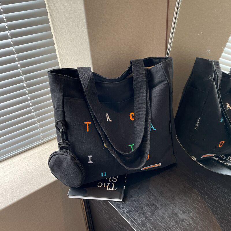 Picture of Trendy Canvas Black Tote Bag with Alphabet Design