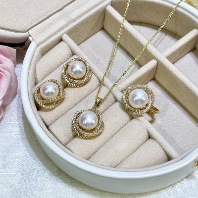 Picture of Downstream live broadcast popular flower blooming wealth pearl set pendant earrings ring women Korean style clavicle chain temperament versatile