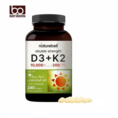 Picture of NatureBell Vitamin D3 K2 (10,000 IU Vitamin D + 200mcg Vitamin K MK-7) 240 Softgels with Coconut Oil for Complete Absorption | Bone, Heart, Immune, & Calcium Support | One a Day, Non-GMO