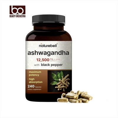Picture of NatureBell Ashwagandha 12,500 mg Equivalent with Black Pepper, 240 Capsules | High Absorption Complex – Extra Strength 25:1 Root Extract – Adaptogens Supplements for Relaxation – Non-GMO