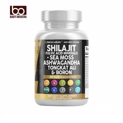 Picture of Clean Nutraceuticals Shilajit Supplement with Sea Moss, Ashwagandha, Tongkat Ali, Boron, Magnesium - Fulvic Acid Capsules for Men - 90 Count