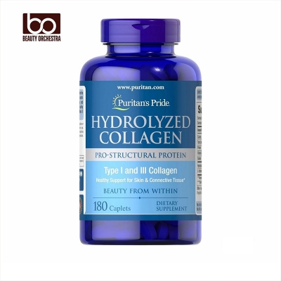 Picture of Puritan's Pride Hydrolyzed Collagen Pro-Structural Protein for Men and Women 1000mg, Dietary Supplement for Skin, Bones and Joints, 180 Caplets