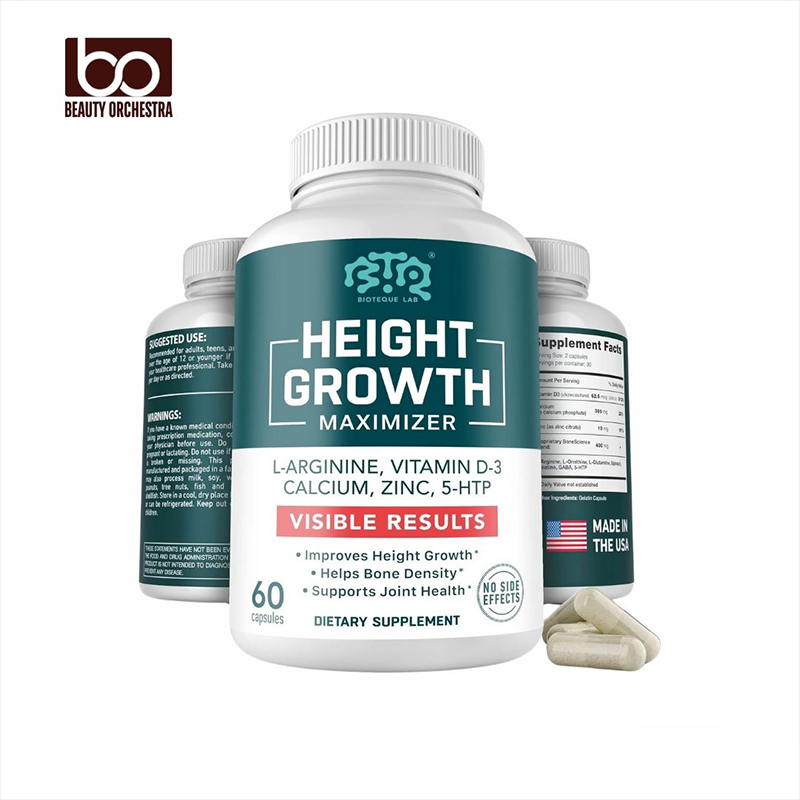 Picture of Bioteque Lab Height Growth Maximizer, Calcium, Vitamin D3 and Zinc Blend Pills, Bone Growth Supplement for Kids and Teens, Bone Strength, Density Support, GMO-Free, Gluten-Free, Made in USA, 60 Caps