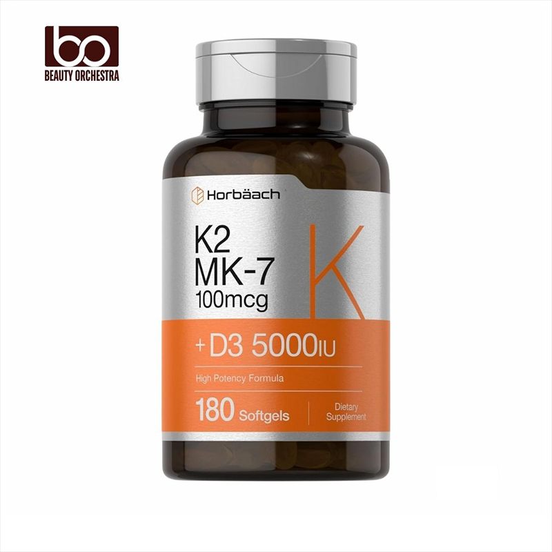 Picture of Horbaach Vitamin D3 K2 5000 iu 100mcg MK-7 Complex 180 Softgel Capsules Non-GMO & Gluten Free Supplement
