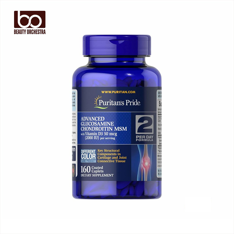 Picture of Puritan's Pride Advanced Glucosamine Chondroitin MSM With Vitamin D3 50mcg (2000 IU) Dietary Supplement for Joint Health 160 Coated Tablets