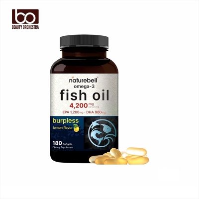 Picture of NatureBell Omega 3 Fish Oil 4,200mg Highly Purified EPA 1,200mg & DHA 900mg Lemon Flavored 180 Softgels