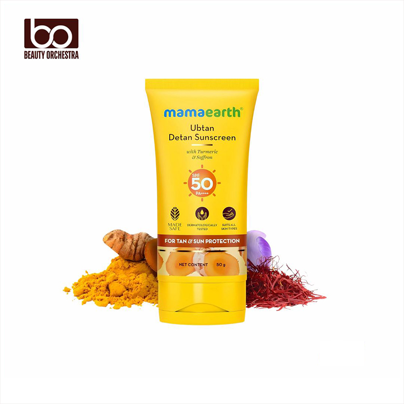 Picture of Mamaearth Ubtan Detan Sunscreen with Turmeric & Saffron SPF 50 & PA++++ for UVA/B Protection Tan Protection Brightens Skin 50 g