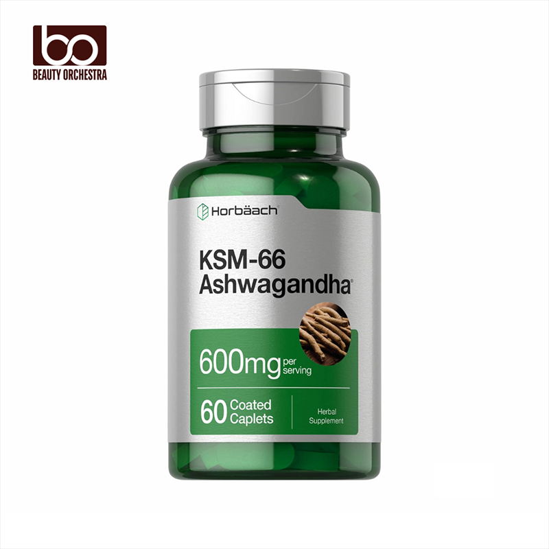 Picture of Horbaach KSM-66 Ashwagandha 600mg with L-Theanine 60 Coated Caplets