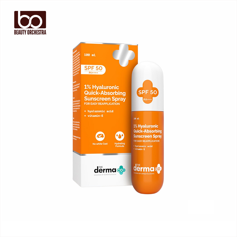 Picture of The Derma Co 1% Hyaluronic Quick-Absorbing Sunscreen Spray Hyaluronic Acid & Vitamin E SPF 50 & PA++++ No White Cast | Hydrating Fluid Easy Reapplication 100 ml