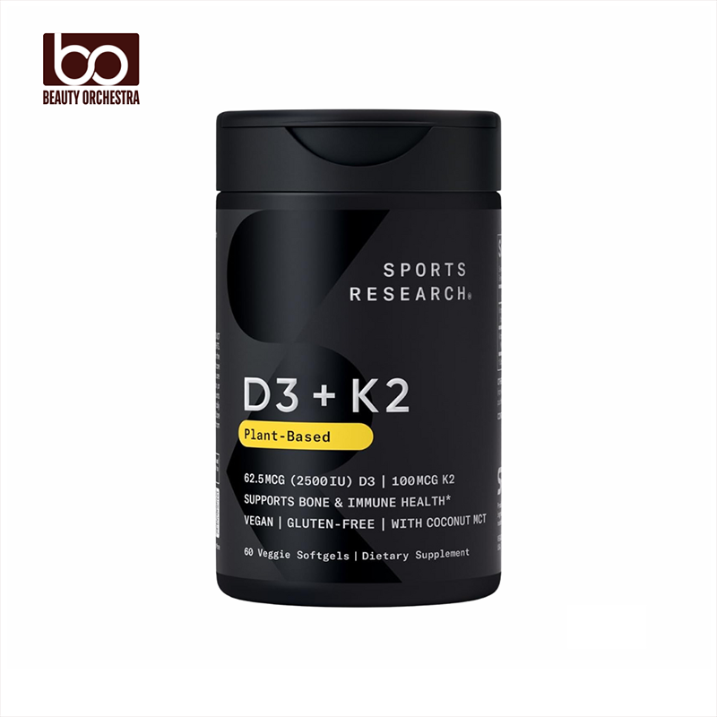 Picture of Sports Research® Vitamin D3 + K2 with Coconut MCT Oil Vegan D3 2500iu (62.5mcg - 2500iu) & Plant Based Vitamin K2 Supplement - 60 Softgels