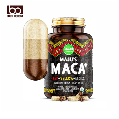 Picture of Maju Superfoods Maca Root Organic Black Yellow & Red Roots w Black Pepper Extract for Absorption Peru Product Peruvian Powder Men & Women Supplement - 120 capsules