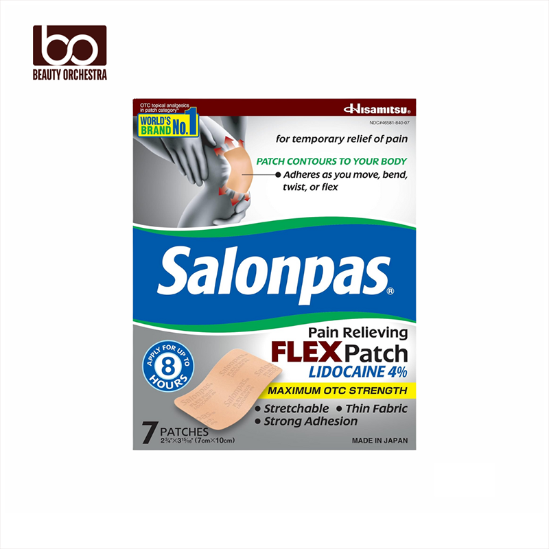 Picture of Salonpas Maximum OTC Strength Lidocaine 4% Pain Relieving Flex Patch Apply for Up to 8 Hours Unscented Thin Flexible Lightweight, Patch Stays in Place 7 Patches