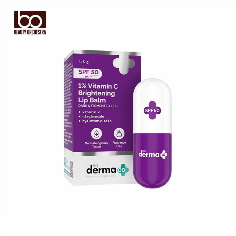 Picture of The Derma Co 1% Vitamin C Brightening Lip Balm with SPF 50 PA +++ I Protects from Sun Damage for Dark, Pigmented, Dry Lips 4.5g