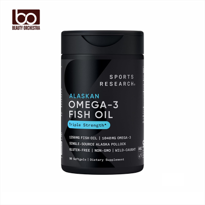 Picture of Sports Research Triple Strength Omega 3 Fish Oil - Burpless Fish Oil Supplement w/EPA & DHA Fatty Acids from Single-Source Wild Alaskan Pollock - 1250 mg 90 Softgels