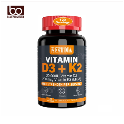 Picture of Nextdia Vitamin D3 20,000 IU + Vitamin K2 (MK7)200mcg - Optimal Vitamin D3 & K2 - Strong Bones & Muscle, Calcium Absorption & Immune Support, Helping Vitamin D Deficiencies 120 Soft gel
