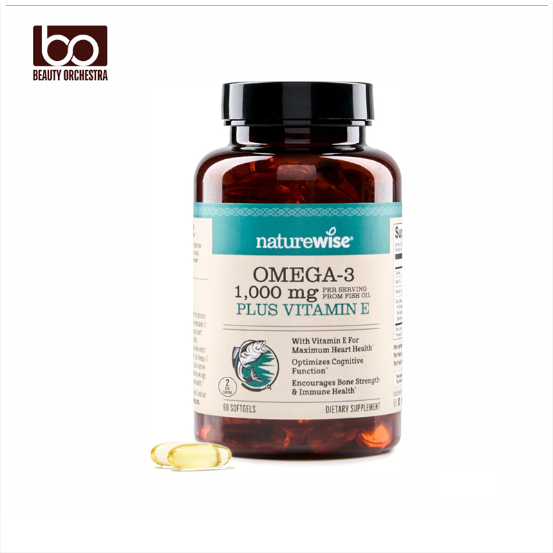 Picture of NatureWise Extra-Strength Omega 3 Fish Oil Supplement - 1000mg per Serving - 600 EPA & 400 DHA and Vitamin E - Support for Heart & Brain Health - Lemon Flavor - 60 Softgels