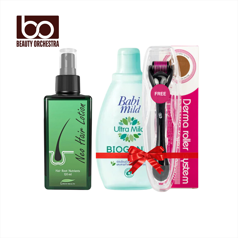 Picture of Neo Hair Lotion With Babi Mild Shampoo and DRS Derma Roller 0.5mm