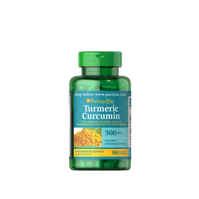Picture of Puritan's Pride Turmeric Curcumin 500mg, Standarized to 95% Cucuminoids, Herbal Dietary Supplement for Antioxidant Health, 90 Radpid Release Capsules