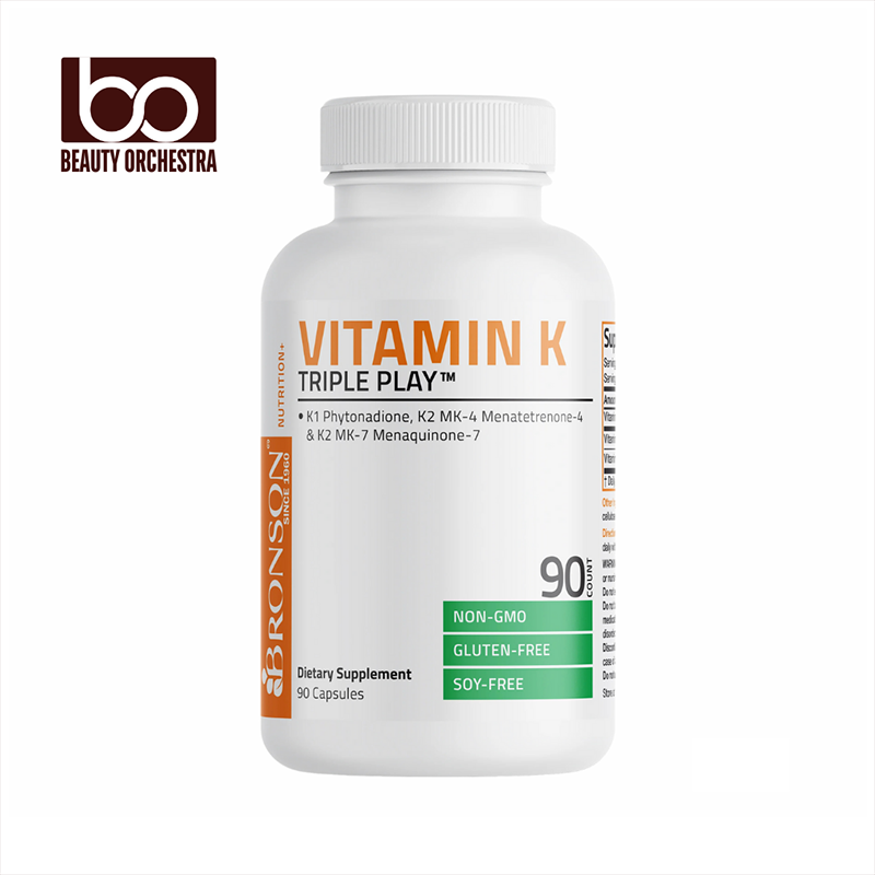 Picture of Bronson Vitamin K Triple Play (Vitamin K2 MK7 / Vitamin K2 MK4 / Vitamin K1) Full Spectrum Complex Vitamin K Supplement 90 Counts