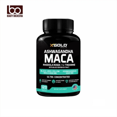 Picture of X Gold Ashwagandha 5,000mg + Maca Root Black, Red, Yellow 4,000mg, Rhodiola & L-Theanine: 30:1 Extract Ashwagandha Capsules, 20:1 Extract Maca Root Capsules - Supplement for Men and Women