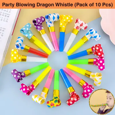 Party Blowing Dragon Whistle- Colorful Party Blowers Horns Whistles for Kids Birthday Party & Festival- (Pack of 10 Pcs)