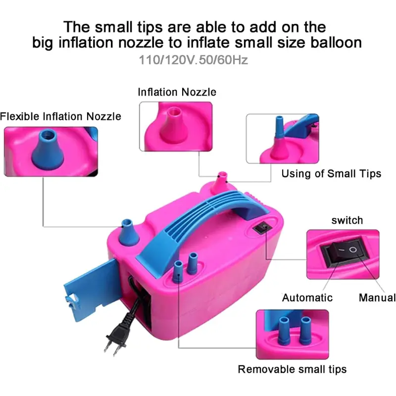 Electric Balloon Pump with Double Nozzle Inflator 110V-120V 600W High Power Blower Portable Pumper for Party, Wedding, Birthday & Event Decoration- (Pack of 1 Pcs)