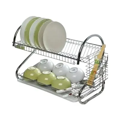 Picture of Stainless Steel Drying Rack 2 Tier  Bowl Dish Draining Shelf Dryer Tray Holder Kitchen Organizer - Kitchen Rack - kitchen rack  S-Shaped Dish Drainer