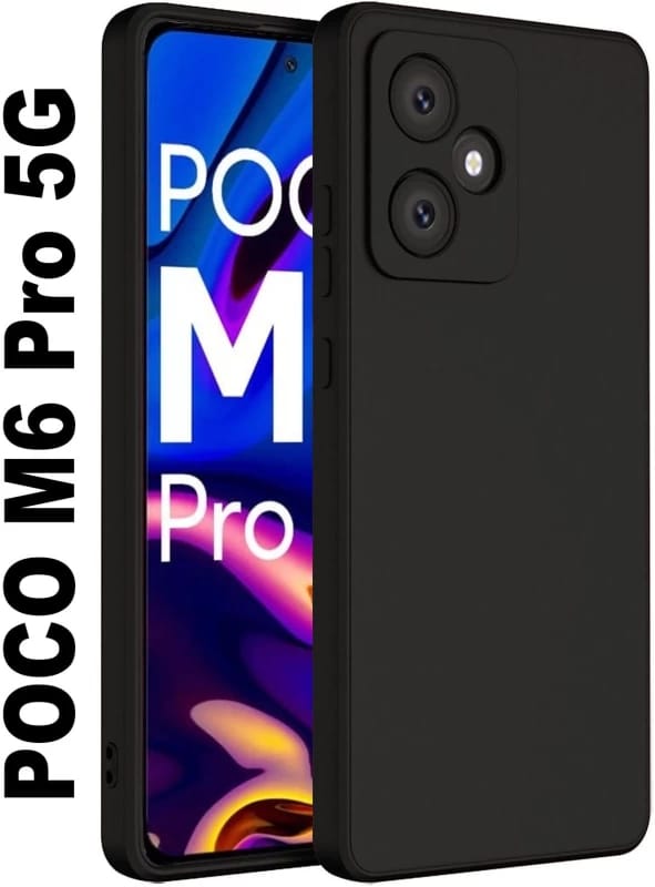 Picture of Back Cover for Cover Case for Xiaomi Poco M6 5G (Black Bumper) (Transparent, Camera Bump Protector Black, Grip Case, Silicon