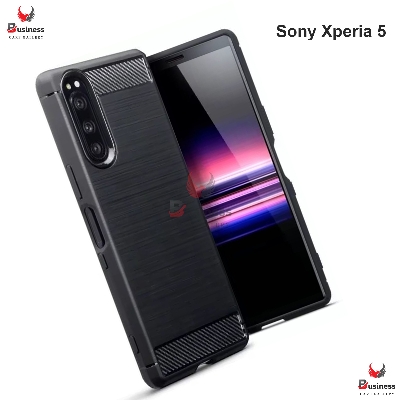 Picture of For Sony Xperia 5 Silicone Back Cover With Carbon Fiber Texture (Back Case Cover For Smartphone)