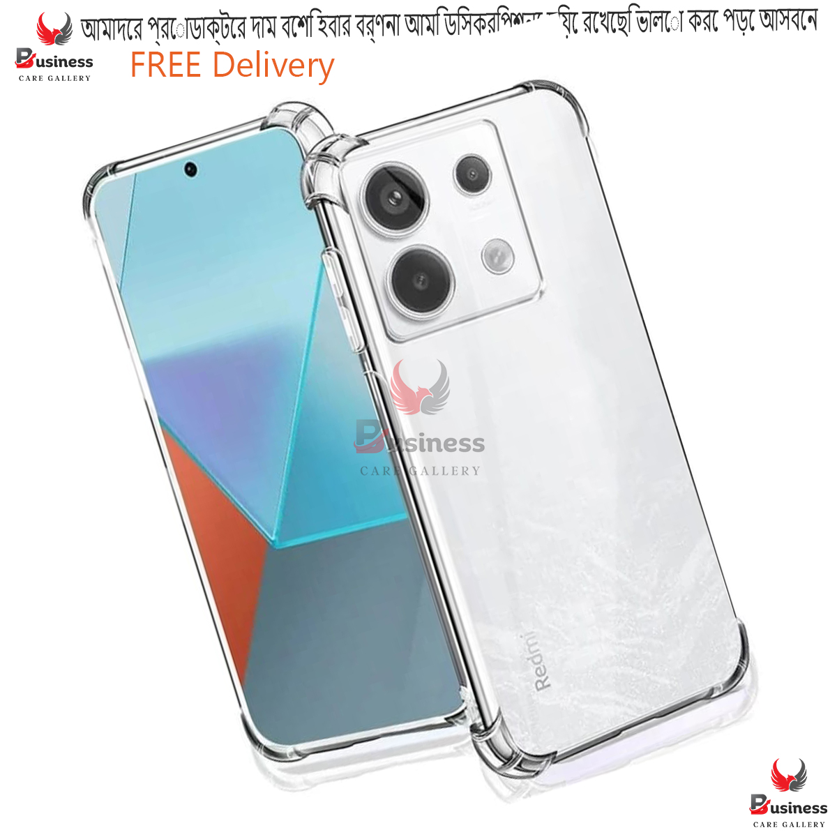 Picture of Xiaomi Redmi Note 13 4G Phone Case - Silicon Case - Clear - Raised Edges Protect Camera & Screen