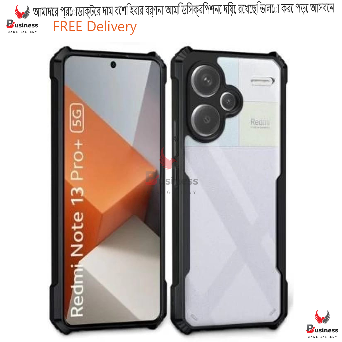 Picture of For Xiaomi Redmi Note 13 Pro+ 5G Edge-Reinforced Shockproof Cushion Back Clear Hybrid Transparent Hard Cover Casing