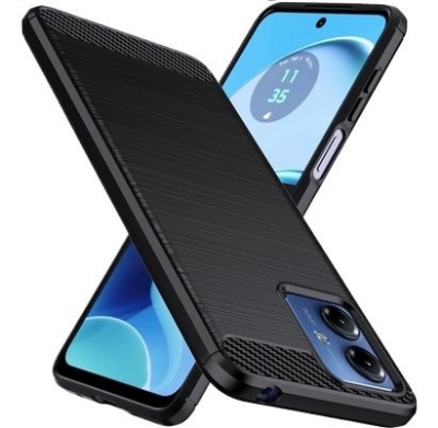Picture of Back Cover For Motorola Moto G14 Carbon Fiber Luxury Stylish Silicone Armor Designed Shockproof Flexible Camera Bumper Protective Phone Case