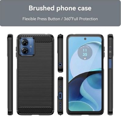 Picture of Back Cover For Motorola Moto G14 Carbon Fiber Luxury Stylish Silicone Armor Designed Shockproof Flexible Camera Bumper Protective Phone Case