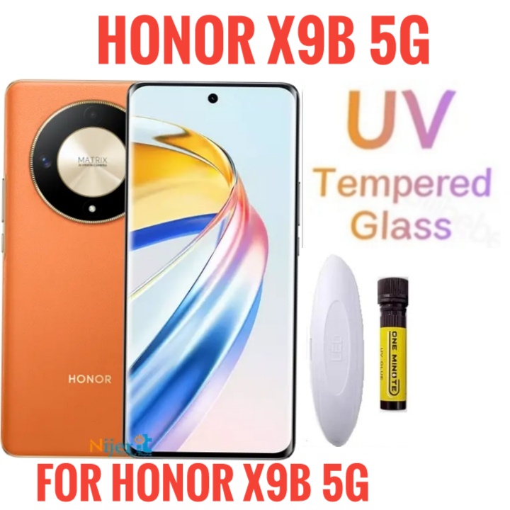 Picture of For Honor X9b 5G / Honor X9b (A+ GRADE) Premium UV Tempered Glass Screen Protector Curved with Liquid Glue and UV Light -Transparent Clear